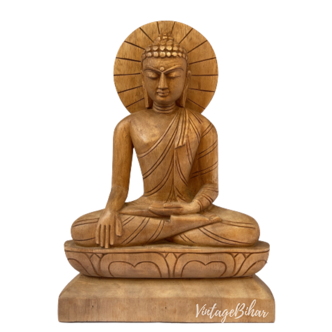 Wooden Buddha Statue in Bhumisparsha Mudra