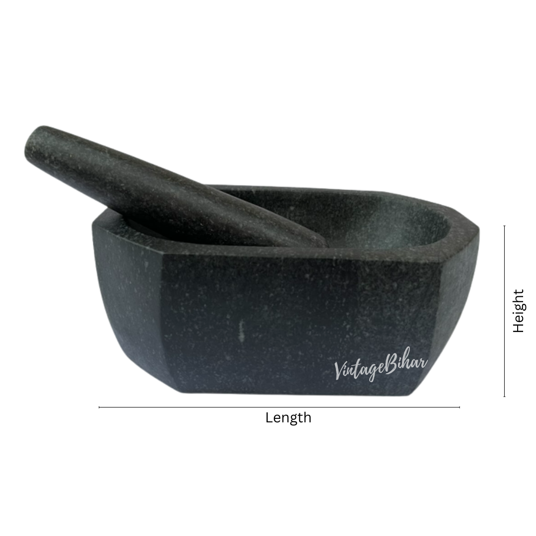 Stone mortar and pestle big size (Octagonal Capsule Shape)