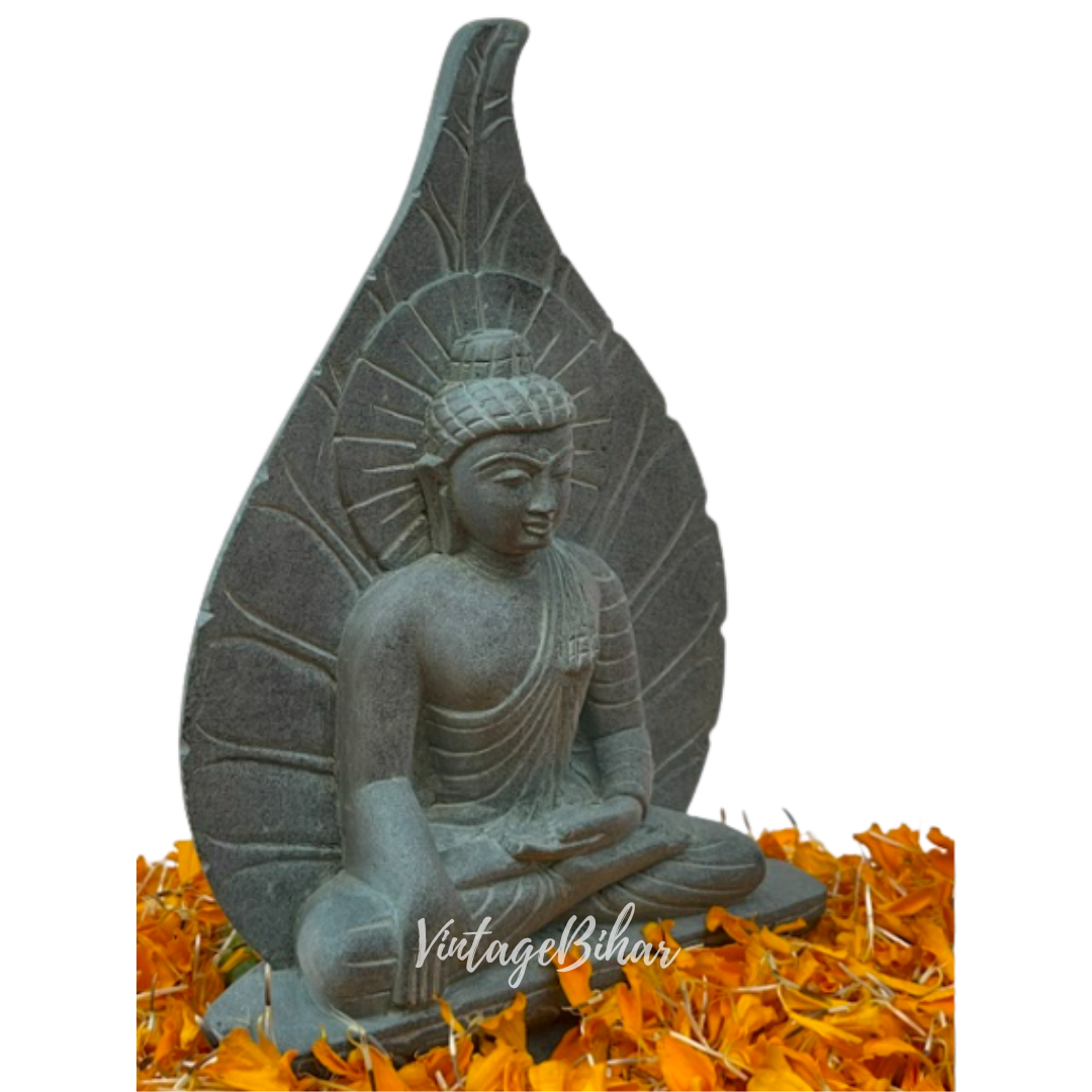 Handcrafted Meditative Buddha statue under Boddhi Tree (Leaf)