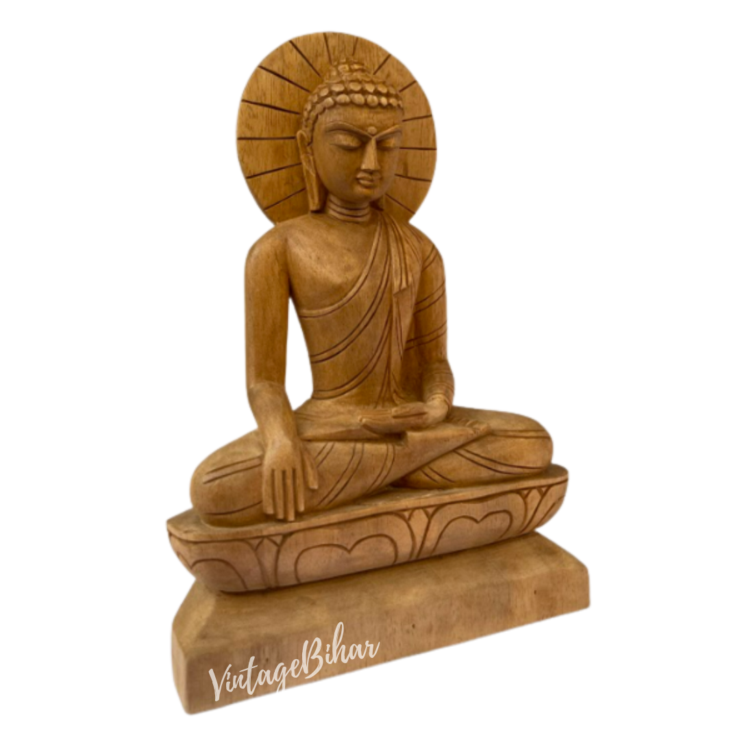 Wooden Buddha Statue in Bhumisparsha Mudra
