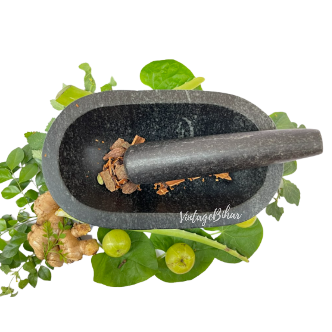 Stone mortar and pestle big size (Capsule Shape)