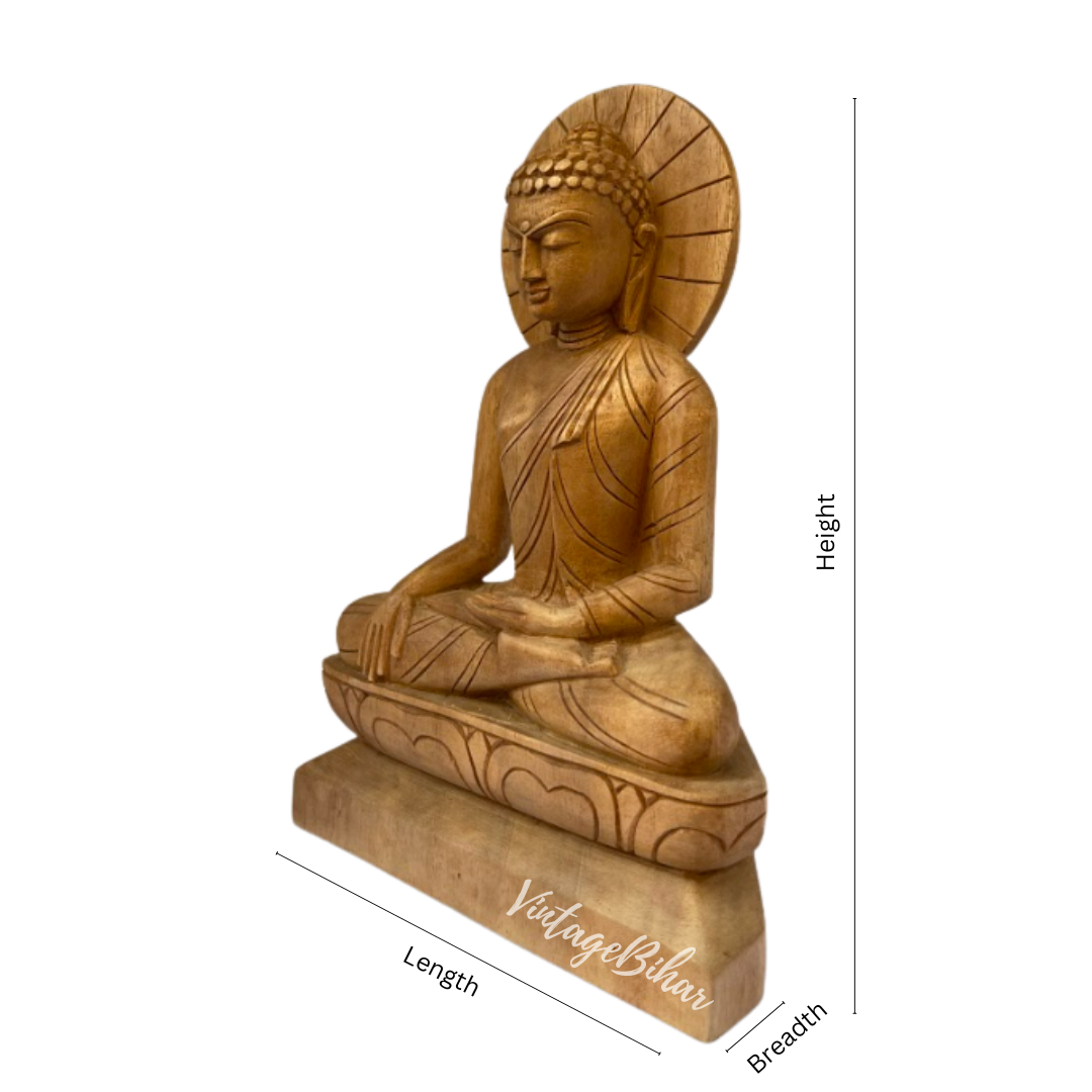 Wooden Buddha Statue in Bhumisparsha Mudra