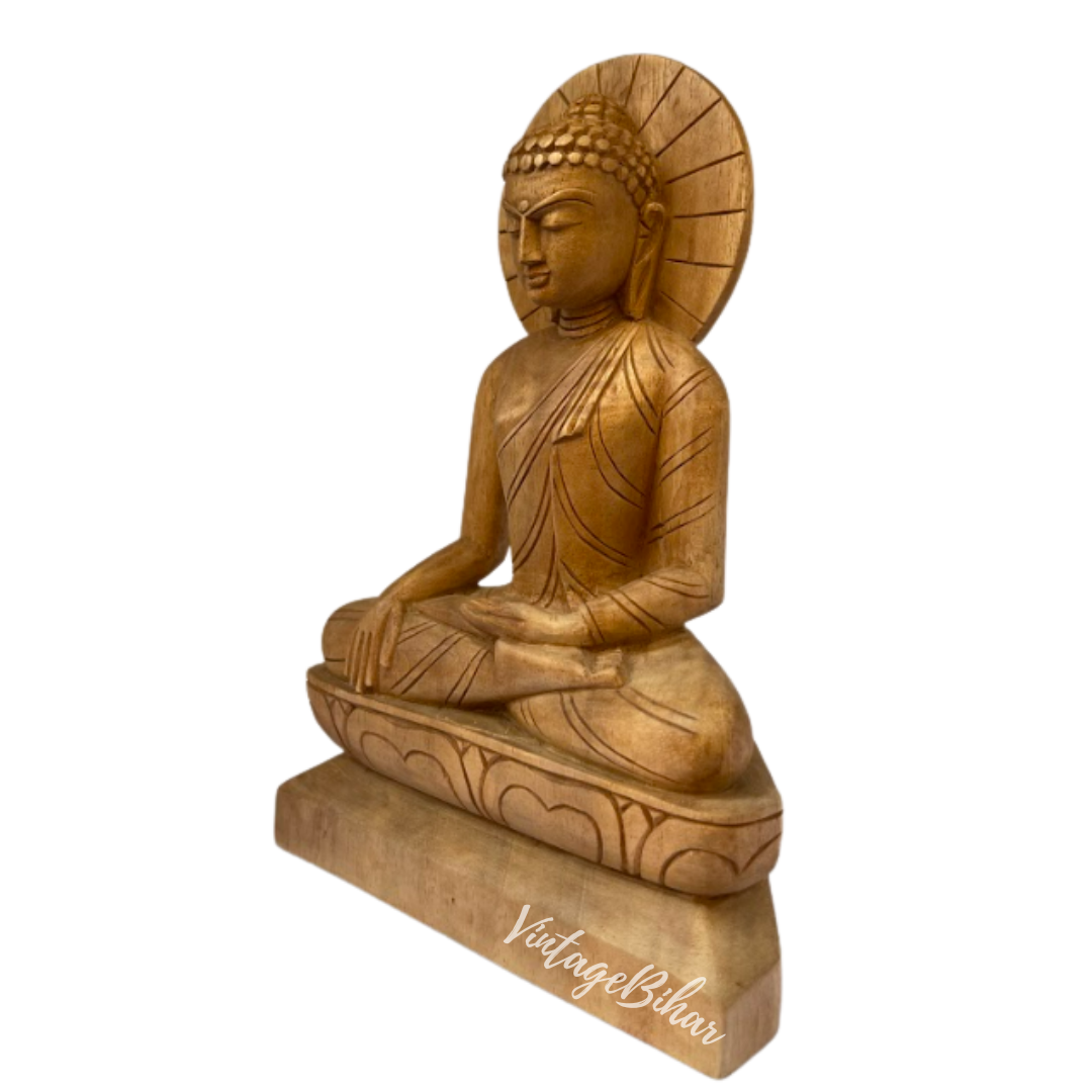 Wooden Buddha Statue in Bhumisparsha Mudra
