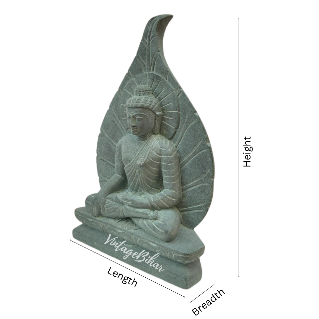 Handcrafted Meditative Buddha statue under Boddhi Tree (Leaf)