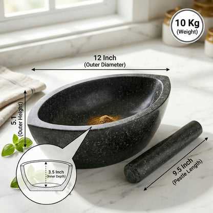 Boat Shape Stone Mortar and Pestle | Tamda Kharal, 6 to 24 Inch