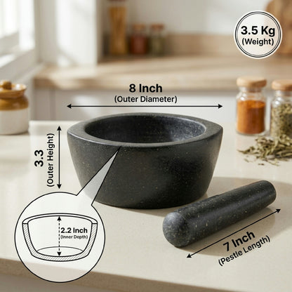 Boat Shape Stone Mortar and Pestle | Black Granite Kharal, 6-24 Inch