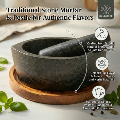 Traditional kharal or kutne wala in natural stone shown with descriptive text