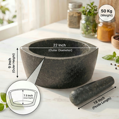 Boat Shape Stone Mortar and Pestle | Tamda Kharal, 6 to 24 Inch