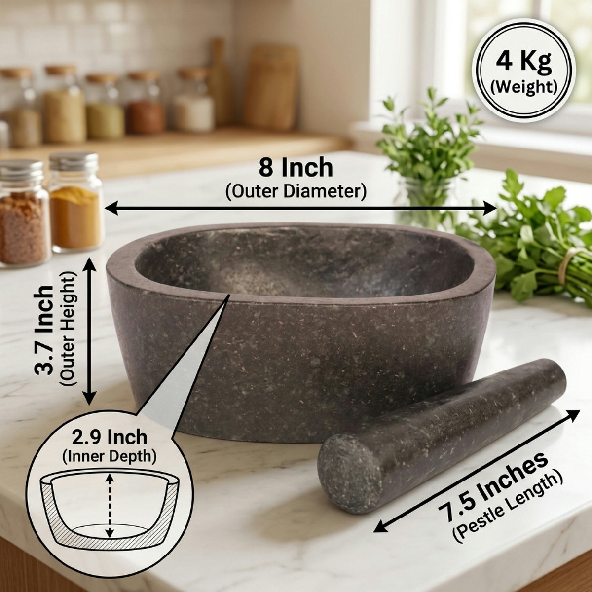 Oval Shape Granite Mortar and Pestle | Stone Kharal Khalbatta, 6 to 24 Inch