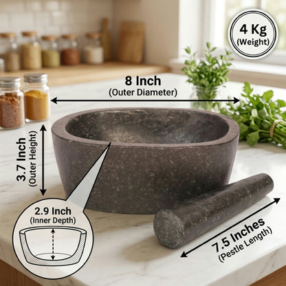 Oval Shape Granite Mortar and Pestle | Stone Kharal Khalbatta, 6 to 24 Inch