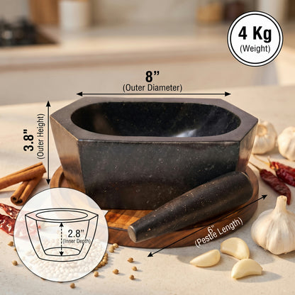 Hexagonal Granite Mortar and Pestle | Stone Kharal, 6 to 24 Inch