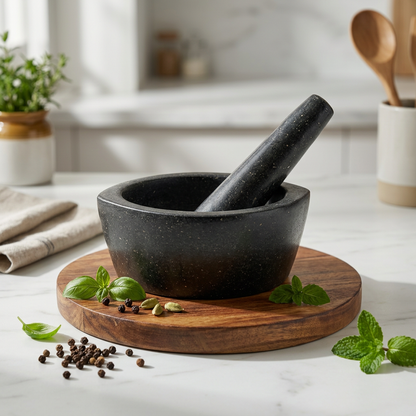 Hand-carved Granite Boat Mortar and Pestle - Stone Kharal by Bihar artisans - VintageBihar (2)