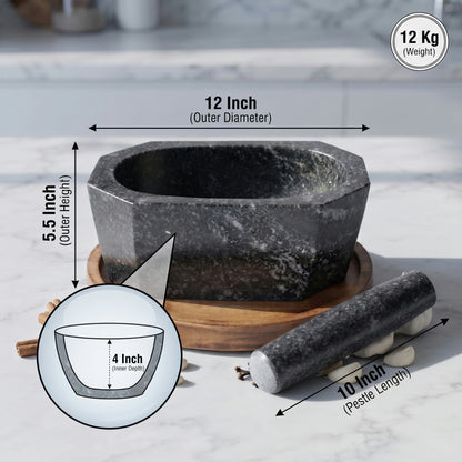 Octagonal Granite Mortar and Pestle | Stone Kharal Khalbatta,6 to 24 Inch