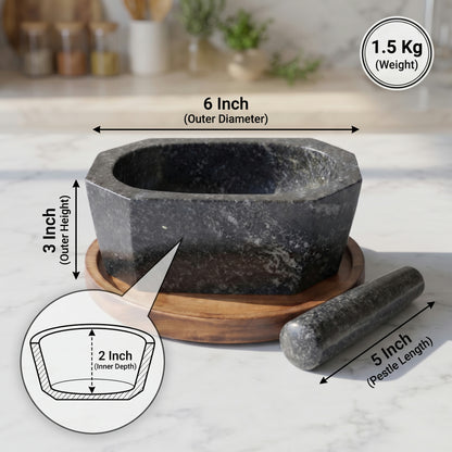 Octagonal Granite Mortar and Pestle | Stone Kharal Khalbatta,6 to 24 Inch