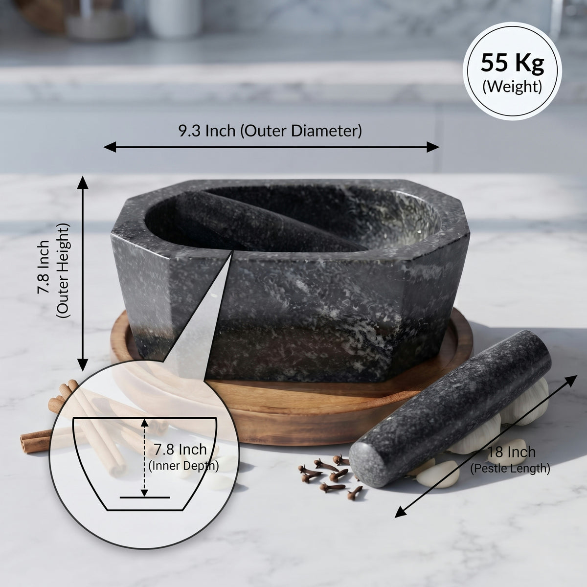 Octagonal Stone Mortar and Pestle | Hansraj Kharal, 6 to 24 Inch