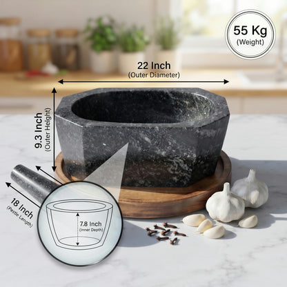 Octagonal Granite Mortar and Pestle | Stone Kharal Khalbatta,6 to 24 Inch