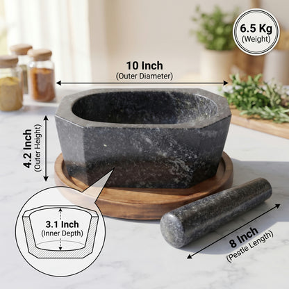 Octagonal Granite Mortar and Pestle | Stone Kharal Khalbatta,6 to 24 Inch