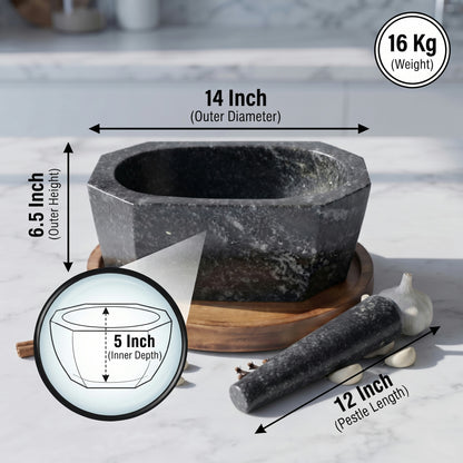 Octagonal Granite Mortar and Pestle | Stone Kharal Khalbatta,6 to 24 Inch