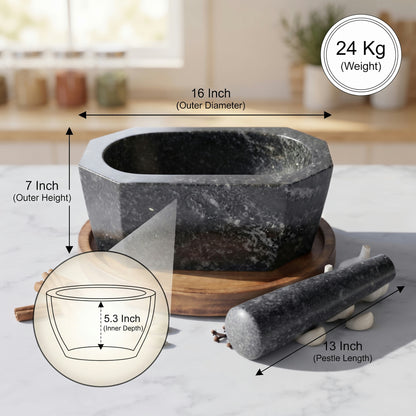 Octagonal Granite Mortar and Pestle | Stone Kharal Khalbatta,6 to 24 Inch