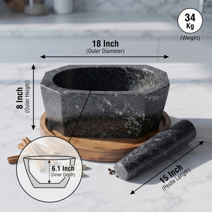 Octagonal Granite Mortar and Pestle | Stone Kharal Khalbatta,6 to 24 Inch