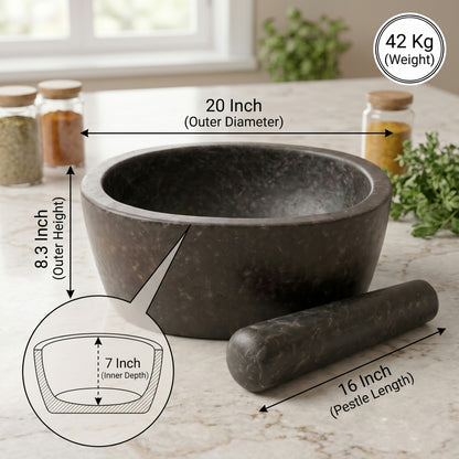 Oval Shape Granite Mortar and Pestle | Stone Kharal Khalbatta, 6 to 24 Inch