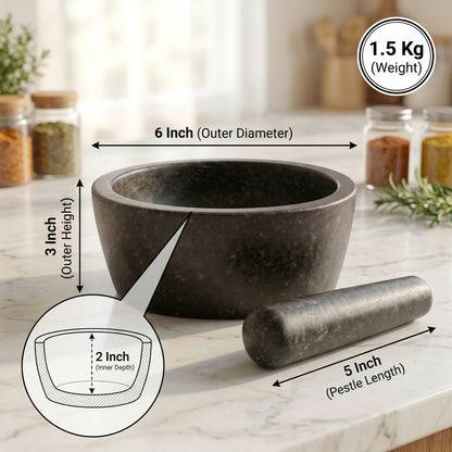 Oval Shape Granite Mortar and Pestle | Stone Kharal Khalbatta, 6 to 24 Inch
