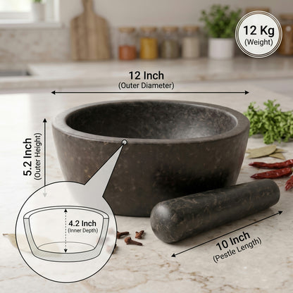 Oval Shape Granite Mortar and Pestle | Stone Kharal Khalbatta, 6 to 24 Inch