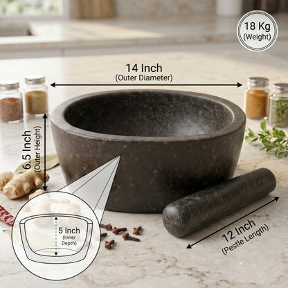 Oval Shape Granite Mortar and Pestle | Stone Kharal Khalbatta, 6 to 24 Inch