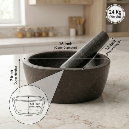 Oval Shape Granite Mortar and Pestle | Stone Kharal Khalbatta, 6 to 24 Inch