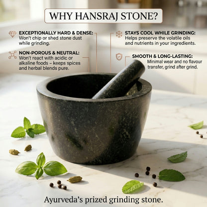 Traditional Hansraj stone craftsmanship meets everyday functionality for grinding spices, herbs, and fresh seasonings