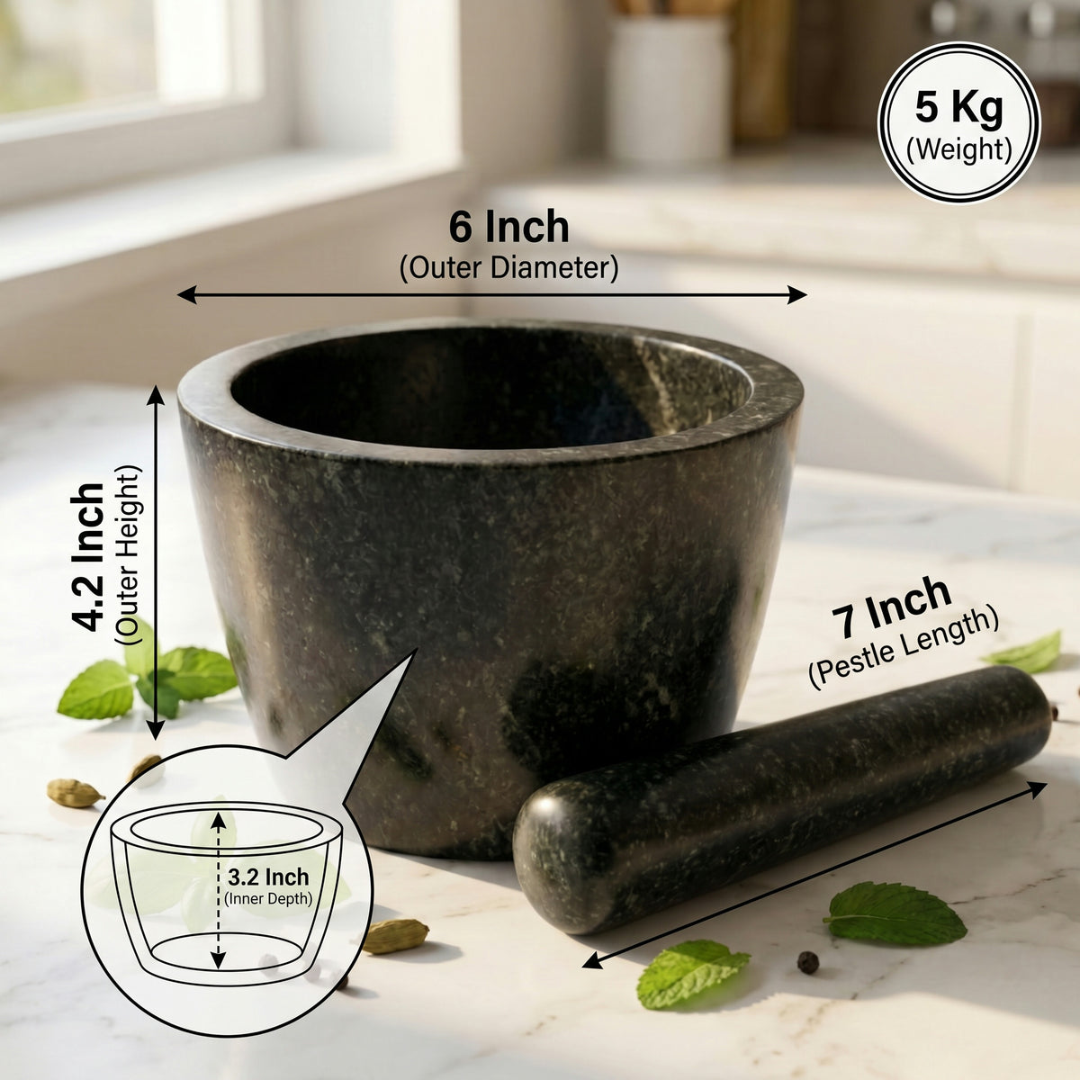 Round Stone Mortar and Pestle | Hansraj Stone Kharal, 5 to 14 Inch