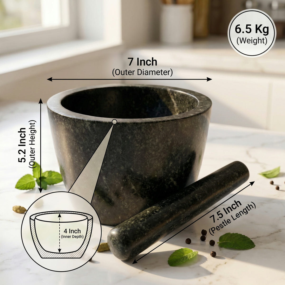 Round Stone Mortar and Pestle | Tamda Stone Kharal, 5 to 14 Inch