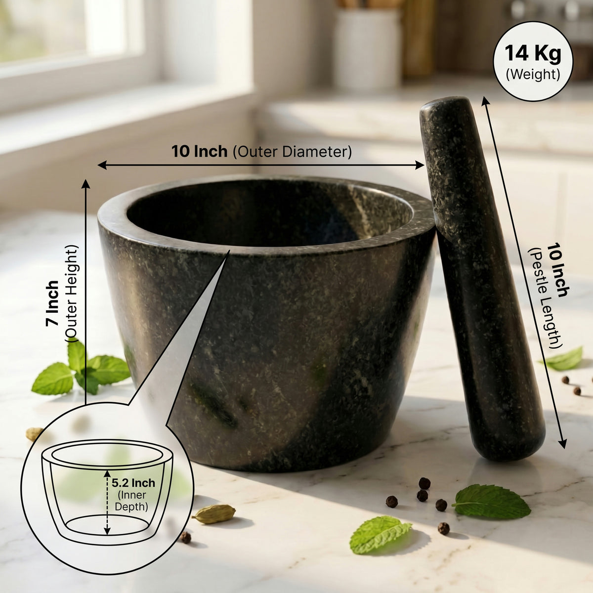 Round Stone Mortar and Pestle | Hansraj Stone Kharal, 5 to 14 Inch