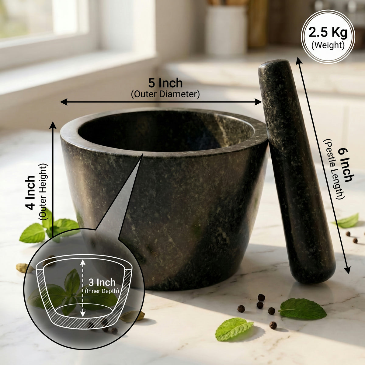 Round Stone Mortar and Pestle | Tamda Stone Kharal, 5 to 14 Inch