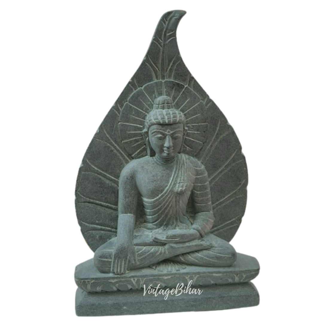 Handcrafted Meditative Buddha statue under Boddhi Tree (Leaf)