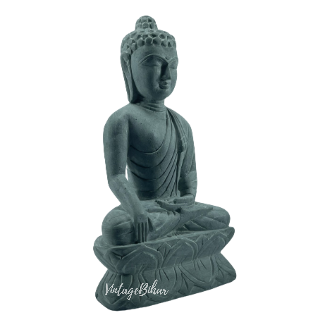 Handcarved Buddha Stone Statue in Bhumisparsha Mudra