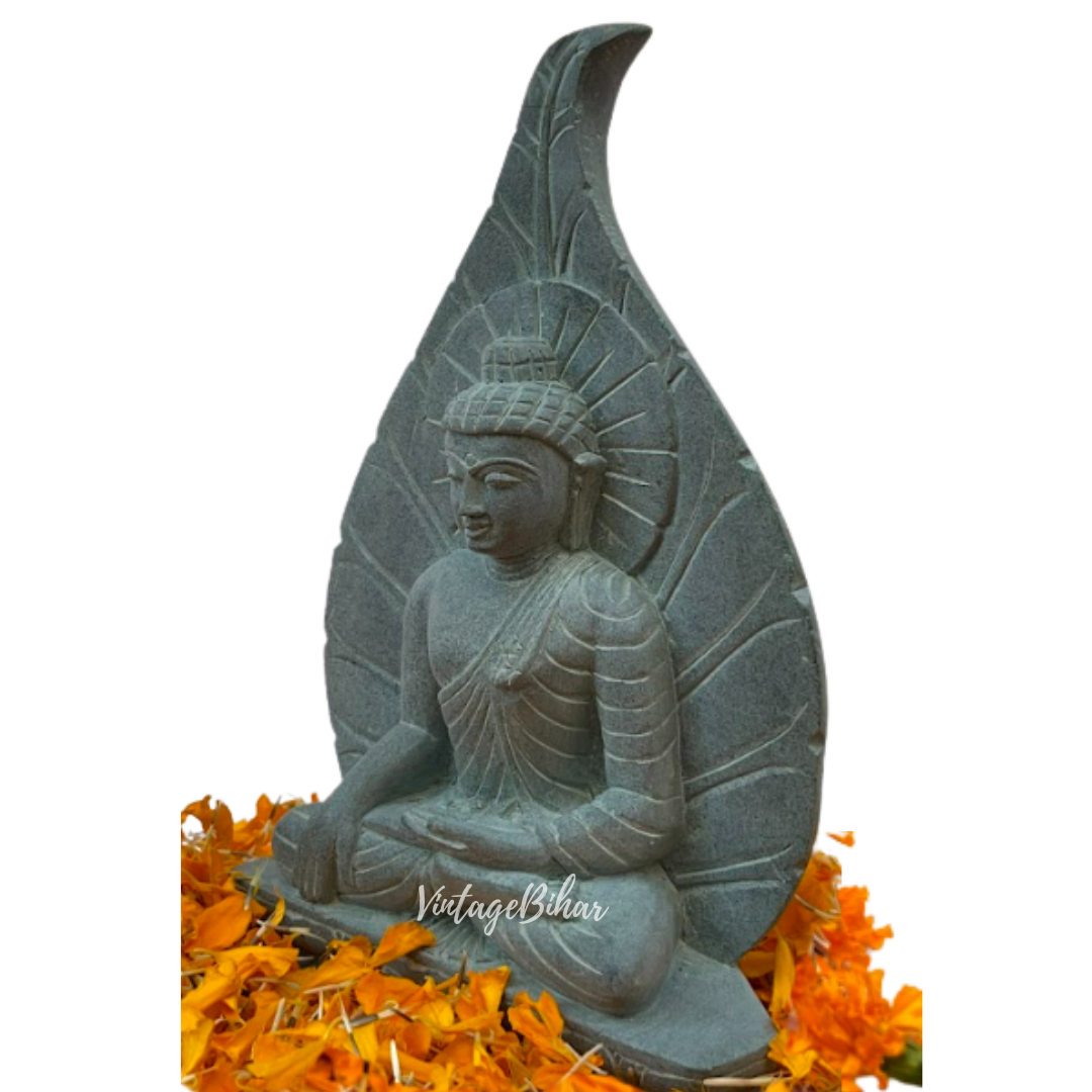 Handcrafted Meditative Buddha statue under Boddhi Tree (Leaf)