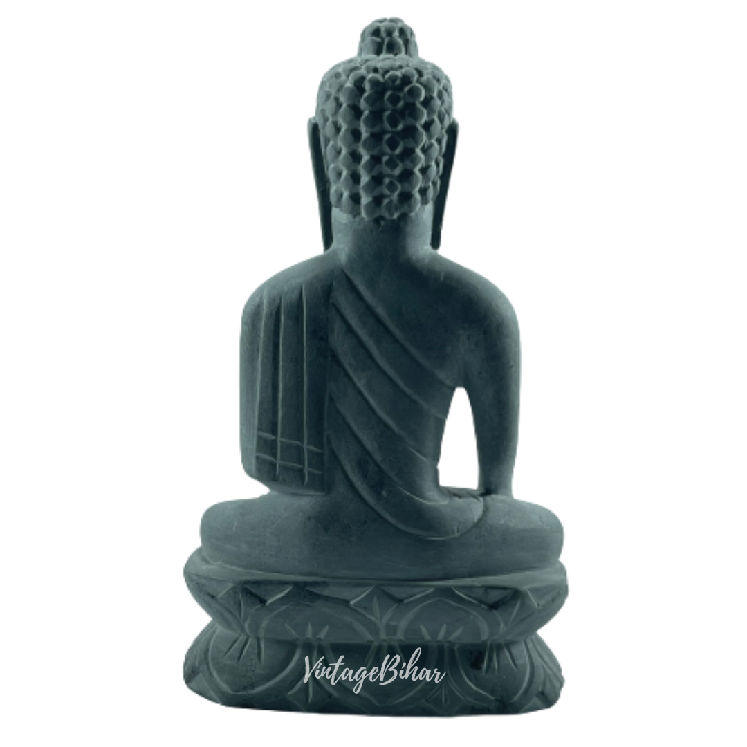 Handcarved Buddha Stone Statue in Bhumisparsha Mudra