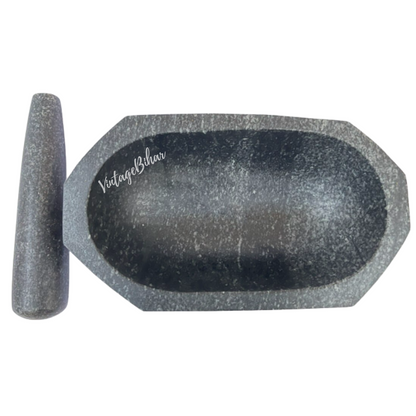 Stone mortar and pestle big size (Octagonal Capsule Shape)