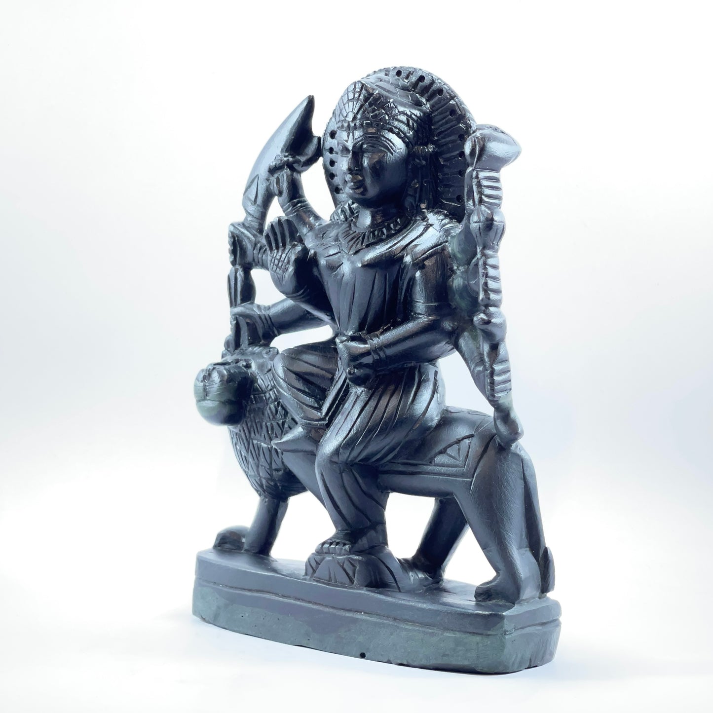 Handcarved Durga Maa Statue Made of Natural Occurring Black Stone