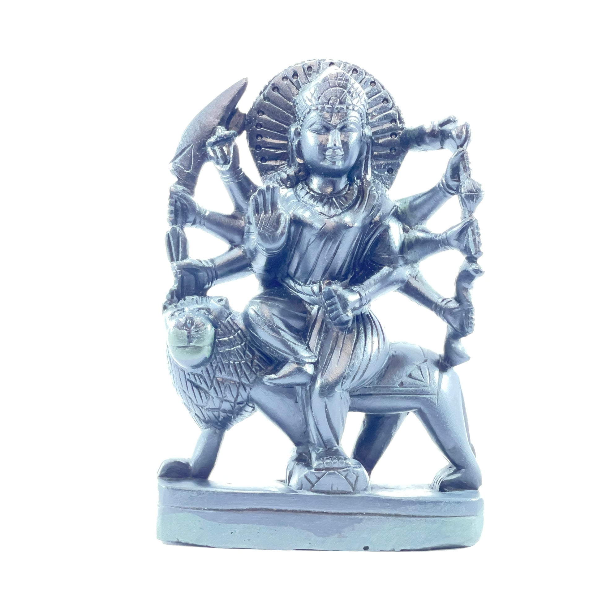 Handcarved Durga Maa Statue Made of Natural Occurring Black Stone